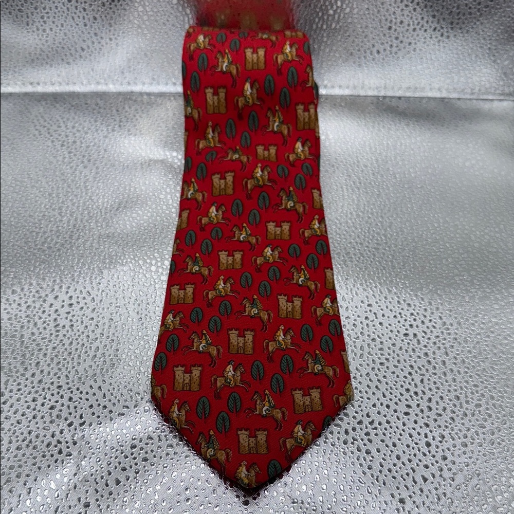 Salvatore Ferragamo Red and  Brown Green Knights in Castle Tie